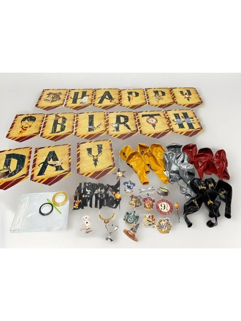 Harry Potter Themed Happy Birthday Banner Balloons Cupcake Picks & Cake Topper S